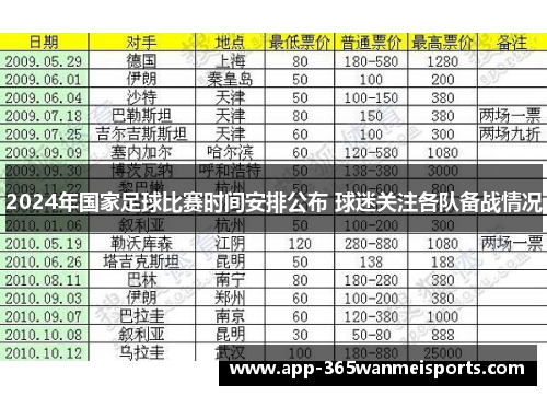 2024年国家足球比赛时间安排公布 球迷关注各队备战情况